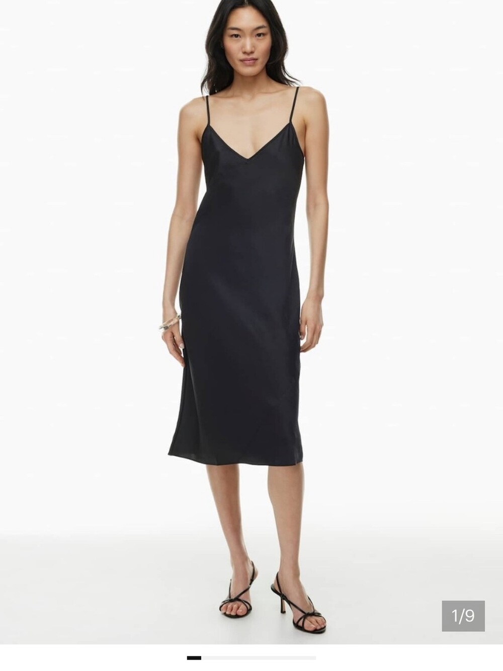 Wilfred Black Slip Midi Dress with Spaghetti Straps
